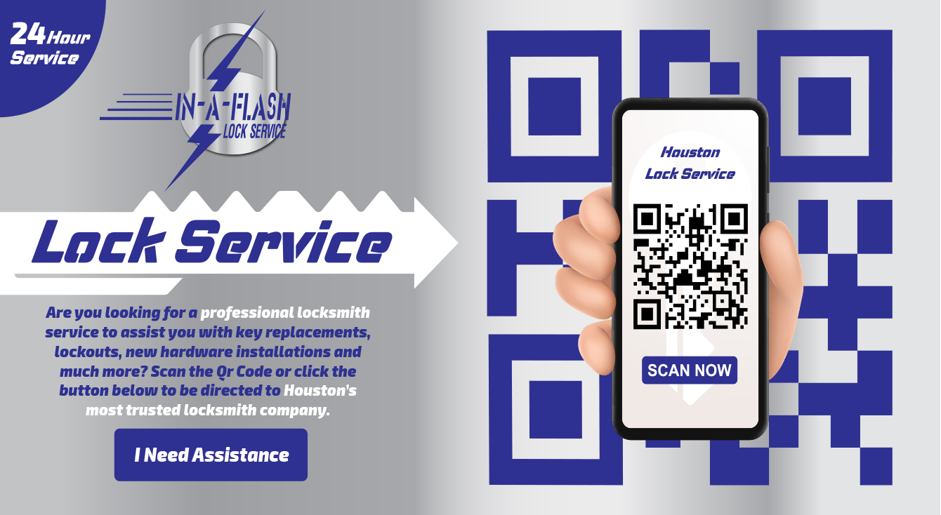 Locksmith brand visual identity design featuring QR code call-to-action for Houston lock service