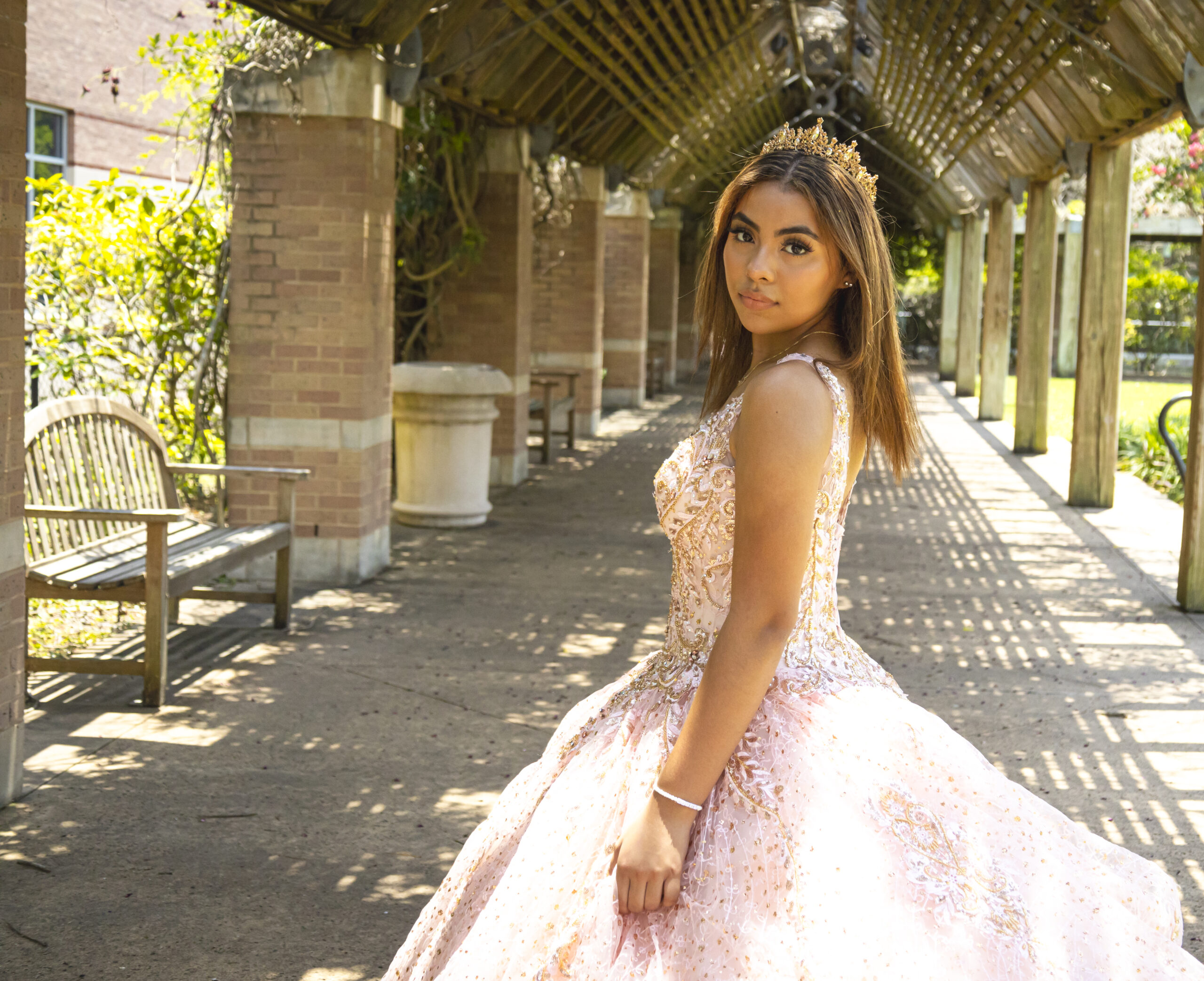 Quinceañera event photography portrait session captured by Dax Creative Hub showing elegant outdoor celebration photoshoot