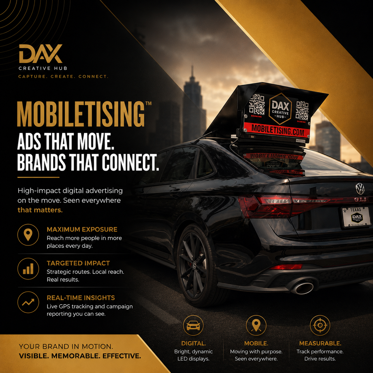 Mobiletising vehicle advertising display mounted on a car in Pearland, Texas